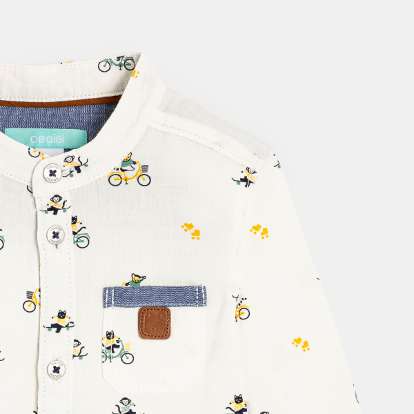 قميص قطني فاخر باللون الأبيض للأولاد الصغار